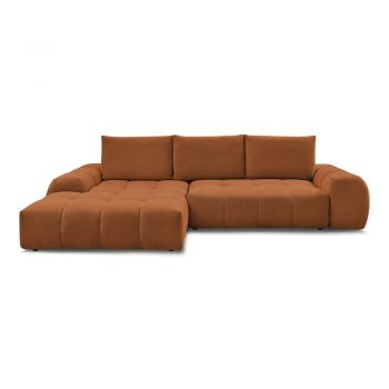 Colțar teracotă extensibil/cu spațiu de depozitare cu tapițerie din chenille (cu colț pe partea stângă/cu șezlong) Everest – Bobochic Paris
