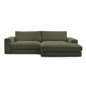Colțar verde cu tapițerie din catifea reiată (cu colț pe partea dreaptă/cu șezlong) Leonard – Bobochic Paris
