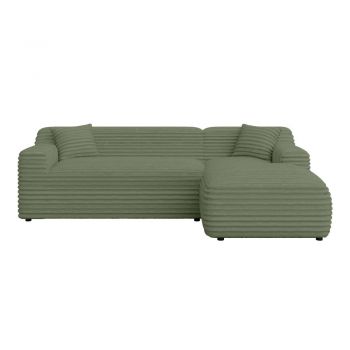 Colțar verde cu tapițerie din catifea reiată (cu colț pe partea dreaptă/cu șezlong) Martin – Ropez