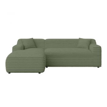 Colțar verde cu tapițerie din catifea reiată (cu colț pe partea stângă/cu șezlong) Martin – Ropez