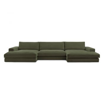 Colțar verde cu tapițerie din catifea reiată (în formă de 