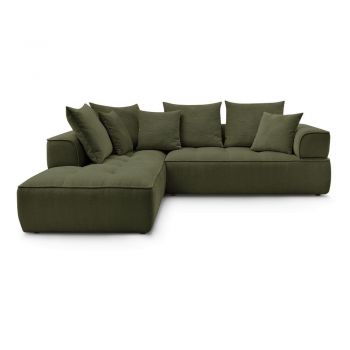 Colțar verde cu tapițerie din chenille (cu colț pe partea stângă/în formă de ”L”) Whesley – Bobochic Paris
