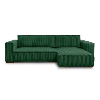 Colțar verde extensibil/cu spațiu de depozitare cu tapițerie din catifea reiată Chelsea – Bobochic Paris