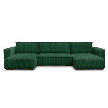 Colțar verde extensibil/cu spațiu de depozitare cu tapițerie din catifea reiată (în formă de 