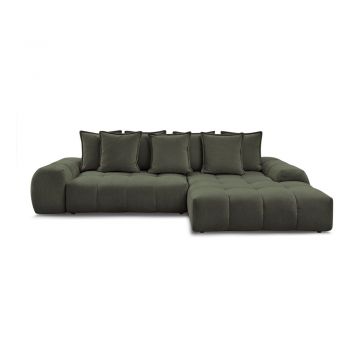 Colțar verde extensibil/cu spațiu de depozitare cu tapițerie din chenille (cu colț pe partea dreaptă/cu șezlong) Everest – Bobochic Paris