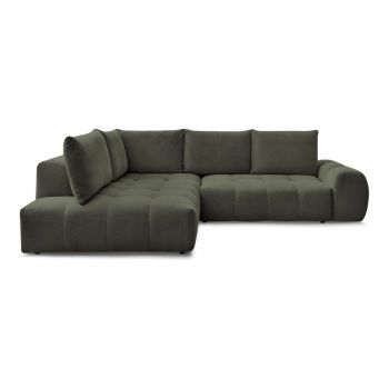 Colțar verde extensibil/cu spațiu de depozitare cu tapițerie din chenille (cu colț pe partea stângă/în formă de ”L”) Everest – Bobochic Paris