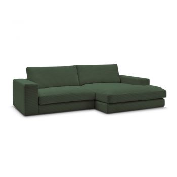 Colțar verde închis cu tapițerie din catifea reiată (cu colț pe partea dreaptă/cu șezlong) Leonard – Bobochic Paris
