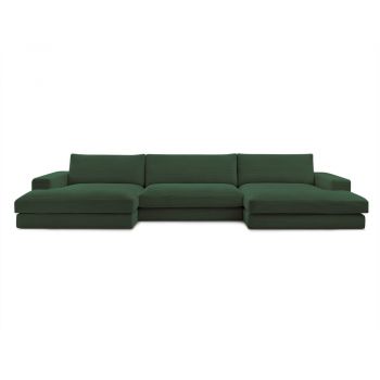 Colțar verde închis cu tapițerie din catifea reiată (în formă de 