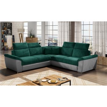 Coltar extensibil 5 locuri ELTAP, Fed-04, Federico, 266x266x102 cm, lemn/poliester, verde inchis/gri inchis