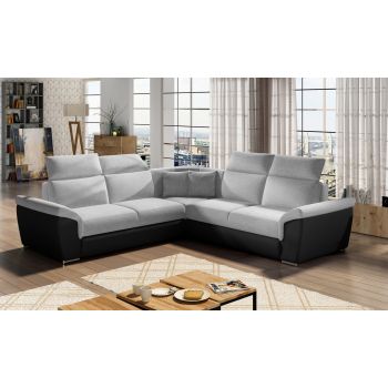 Coltar extensibil 5 locuri ELTAP, Fed-11, Federico, 266x266x102 cm, lemn/poliester, gri deschis/negru