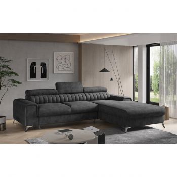 Coltar extensibil dreapta 3 locuri ELTAP, RT-06LE, Grayson, 278x205x92 cm, lemn/poliester, gri inchis