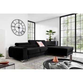 Coltar extensibil dreapta 3 locuri ELTAP, RT-10VE, Grayson, 278x205x92 cm, lemn/poliester, negru