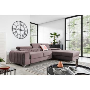 Coltar extensibil dreapta 3 locuri ELTAP, RT-24LO, Grayson, 278x205x92 cm, lemn/poliester, roz