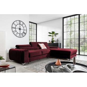 Coltar extensibil dreapta 3 locuri ELTAP, RT-25VE, Grayson, 278x205x92 cm, lemn/poliester, rosu inchis