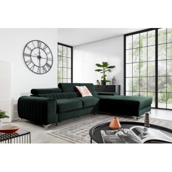 Coltar extensibil dreapta 3 locuri ELTAP, RT-35LO, Grayson, 278x205x92 cm, lemn/poliester, verde inchis