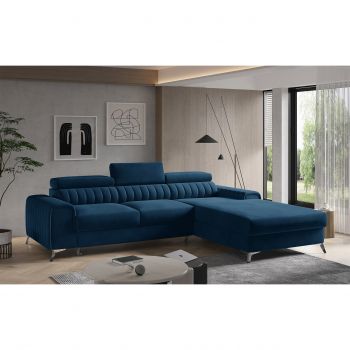 Coltar extensibil dreapta 3 locuri ELTAP, RT-40LU, Grayson, 278x205x92 cm, lemn/poliester, albastru inchis