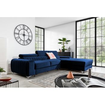 Coltar extensibil dreapta 3 locuri ELTAP, RT-40VE, Grayson, 278x205x92 cm, lemn/poliester, albastru inchis