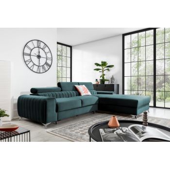 Coltar extensibil dreapta 3 locuri ELTAP, RT-76MO, Grayson, 278x205x92 cm, lemn/poliester, verde