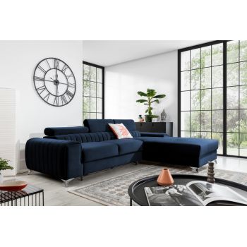 Coltar extensibil dreapta 3 locuri ELTAP, RT-79MO, Grayson, 278x205x92 cm, lemn/poliester, albastru inchis
