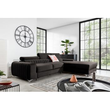 Coltar extensibil dreapta 3 locuri ELTAP, RT-97RIV, Grayson, 278x205x92 cm, lemn/poliester, gri inchis