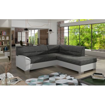 Coltar extensibil dreapta 4 locuri ELTAP, BR13, Bergen, 247x214x83 cm, lemn/poliester, gri inchis/alb