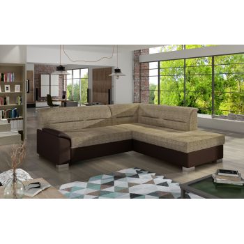 Coltar extensibil dreapta 4 locuri ELTAP, BR15, Bergen, 247x214x83 cm, lemn/poliester, bej/maro inchis