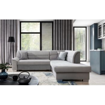 Coltar extensibil dreapta 4 locuri ELTAP, BR19, Bergen, 247x214x83 cm, lemn/poliester, gri deschis