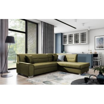 Coltar extensibil dreapta 4 locuri ELTAP, BR39, Bergen, 247x214x83 cm, lemn/poliester, verde olive