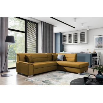 Coltar extensibil dreapta 4 locuri ELTAP, BR41, Bergen, 247x214x83 cm, lemn/poliester, mustar
