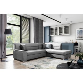 Coltar extensibil dreapta 4 locuri ELTAP, BR51, Bergen, 247x214x83 cm, lemn/poliester, gri