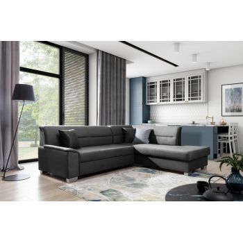 Coltar extensibil dreapta 4 locuri ELTAP, BR55, Bergen, 247x214x83 cm, lemn/poliester, gri inchis