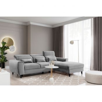 Coltar extensibil dreapta 4 locuri ELTAP, Foble, 267x196x100 cm, lemn/poliester, gri deschis