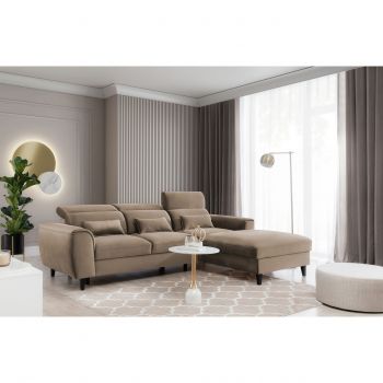 Coltar extensibil dreapta 4 locuri ELTAP, Foble, 267x196x100 cm, lemn/poliester, maro deschis