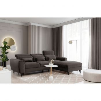Coltar extensibil dreapta 4 locuri ELTAP, Foble, 267x196x100 cm, lemn/poliester, maro inchis