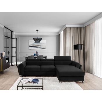 Coltar extensibil dreapta 4 locuri ELTAP, Mari-25, Mariall, 288x200x92 cm, lemn/poliester, gri inchis