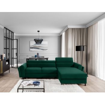 Coltar extensibil dreapta 4 locuri ELTAP, Mari-26, Mariall, 288x200x92 cm, lemn/poliester, verde inchis