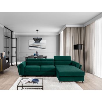 Coltar extensibil dreapta 4 locuri ELTAP, Mari-30, Mariall, 288x200x92 cm, lemn/poliester, verde inchis
