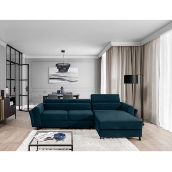 Coltar extensibil dreapta 4 locuri ELTAP, Mari-31, Mariall, 288x200x92 cm, lemn/poliester, albastru inchis