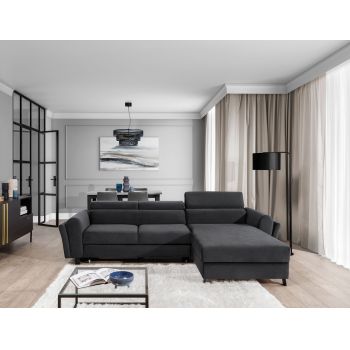 Coltar extensibil dreapta 4 locuri ELTAP, Mari-32, Mariall, 288x200x92 cm, lemn/poliester, gri inchis