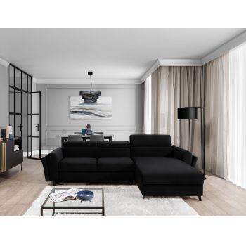 Coltar extensibil dreapta 4 locuri ELTAP, Mari-35, Mariall, 288x200x92 cm, lemn/poliester, negru