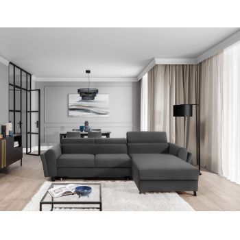 Coltar extensibil dreapta 4 locuri ELTAP, Mari-39, Mariall, 288x200x92 cm, lemn/poliester, gri inchis