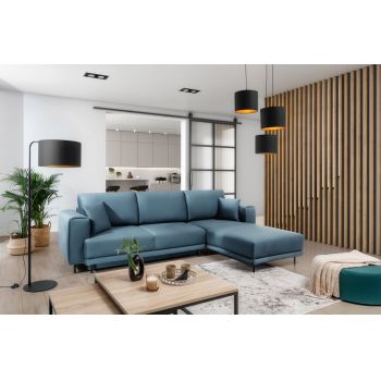 Coltar extensibil dreapta 4 locuri ELTAP, RT-100VE, Dalia, 289x190x95 cm, lemn/poliester, albastru deschis