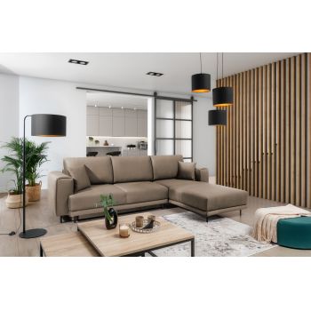 Coltar extensibil dreapta 4 locuri ELTAP, RT-20NU, Dalia, 289x190x95 cm, lemn/poliester, maro deschis