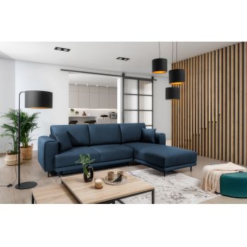 Coltar extensibil dreapta 4 locuri ELTAP, RT-40NU, Dalia, 289x190x95 cm, lemn/poliester, albastru inchis