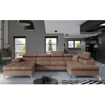 Coltar extensibil dreapta 5 locuri ELTAP, Edr-36, Eduardo, 337x205x88 cm, lemn/poliester, maro deschis