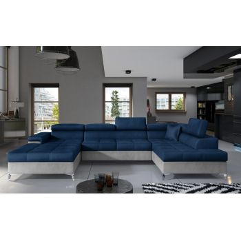 Coltar extensibil dreapta 5 locuri ELTAP, Edr-43, Eduardo, 337x205x88 cm, lemn/poliester, albastru inchis/gri