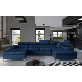 Coltar extensibil dreapta 5 locuri ELTAP, Edr-44, Eduardo, 337x205x88 cm, lemn/poliester, albastru inchis
