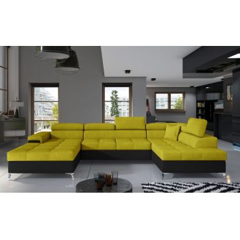 Coltar extensibil dreapta 5 locuri ELTAP, Edr-46, Eduardo, 337x205x88 cm, lemn/poliester, galben/negru
