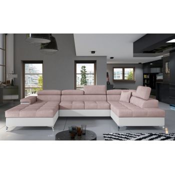 Coltar extensibil dreapta 5 locuri ELTAP, Edr-49, Eduardo, 337x205x88 cm, lemn/poliester, roz deschis/alb