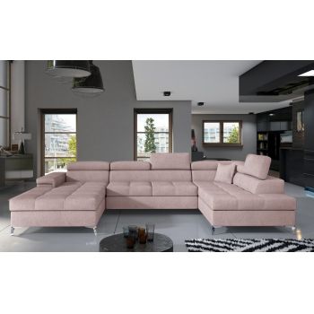 Coltar extensibil dreapta 5 locuri ELTAP, Edr-50, Eduardo, 337x205x88 cm, lemn/poliester, roz deschis